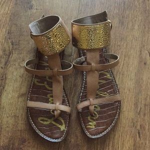 Sam Edelman gold and tan sandals